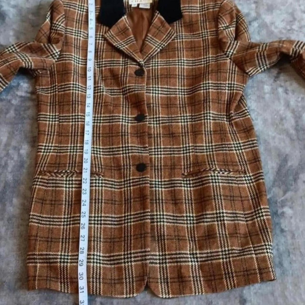 Cottagecore 100% Lambswool Plaid Jacket Vintage Button Coat Black Brown Academia - Picture 4 of 8